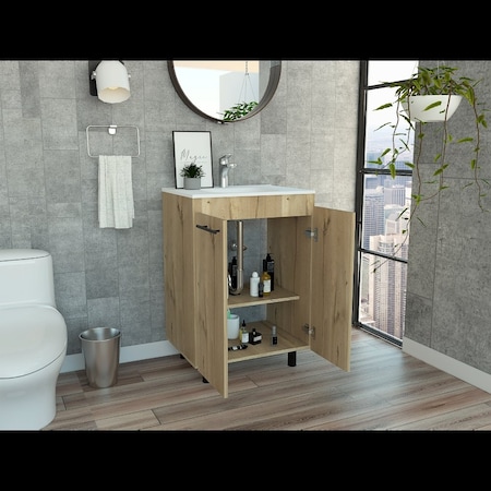 Tuhome Khari 24 in. Floor Cabinet, Double Door, Two Shelves, Light Oak MLD5588